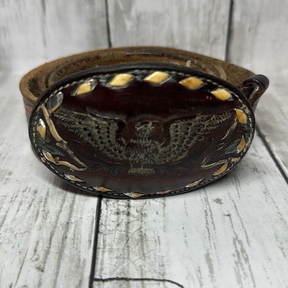 Brazos Joes Belts Leather Eagle Belt Buckle‎ Sz.30 Brown Ornate Belt
